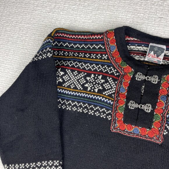 Dale Of Norway Vintage Womans Sweater S Pure 100% Wool Black & Floral pattern - Picture 3 of 16